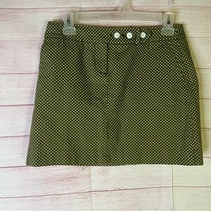 J Crew Army Olive Green White‎ Polka Dot Pocketed Skirt Size 4